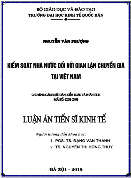 Luận án Kiểm soát nhà nước đối với gian lận chuyển giá tại Việt Nam