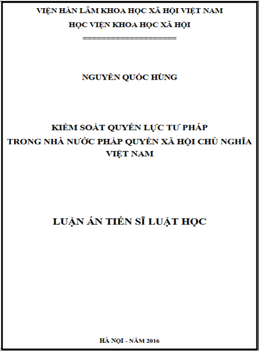Luận án Kiểm soát quyền lực tư pháp trong Nhà nước pháp luật quyền xã hội chủ nghĩa Việt Nam