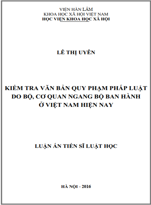 Luận án Kiểm tra văn bản quy phạm pháp luật do bộ – cơ quan ngang bộ ban hành ở Việt Nam hiện nay