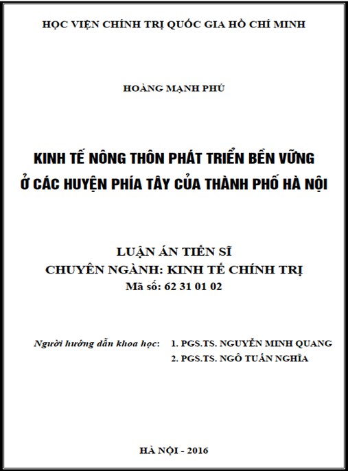 Luận án Kinh tế nông thôn phát triển bền vững ở các huyện phía Tây của thành phố Hà Nội