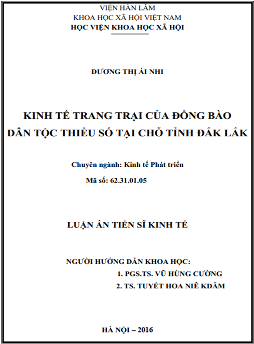 Luận án Kinh tế trang trại của đồng bào dân tộc thiểu số tại chỗ tỉnh Đắk Lắk