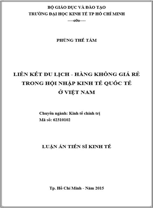 Luận án Liên kết Du lịch – Hàng không giá rẻ trong hội nhập kinh tế quốc tế ở Việt Nam