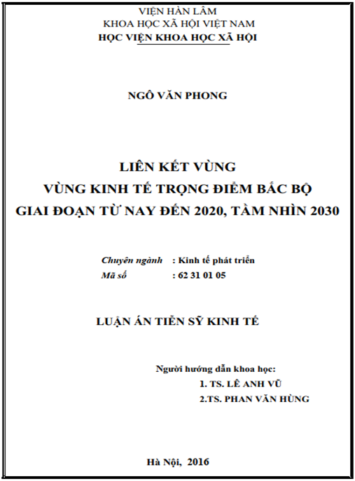 Luận án Liên kết vùng kinh tế trọng điểm Bắc Bộ giai đoạn từ nay đến năm 2020 – tầm nhìn 2030