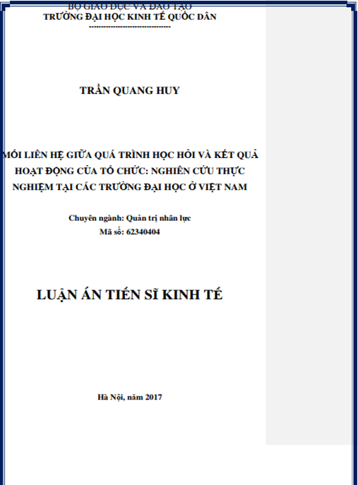 Luận án Mối liên hệ giữa quá trình học hỏi và kết quả hoạt động của tổ chức – nghiên cứu thực nghiệm tại các trường đại học ở Việt Nam