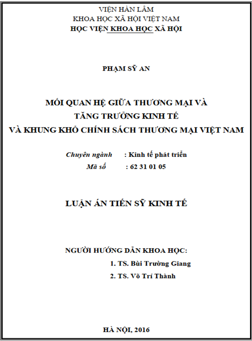 Luận án Mỗi quan hệ giữa thương mại và tăng trưởng kinh tế và khung khổ chính sách thương mại Việt Nam