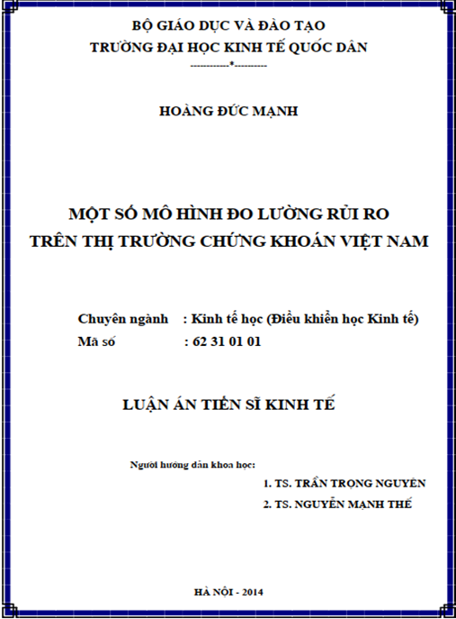 Luận án Một số mô hình đo lường rủi ro trên thị trường chứng khoán Việt Nam