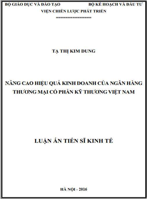 Luận án Nâng cao hiệu quả kinh doanh của ngân hàng thương mại cổ phần Kỹ thương Việt Nam