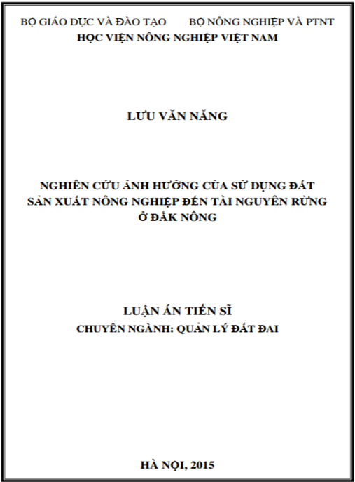 Luận án Nghiên cứu ảnh hưởng của sử dụng đất sản xuất nông nghiệp đến tài nguyên rừng ở Đắk Nông