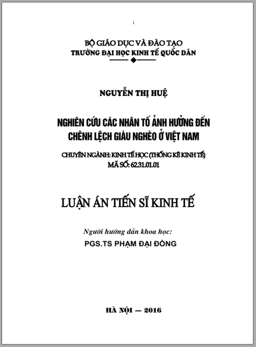 Luận án Nghiên cứu các nhân tố ảnh hưởng đến chênh lệch giàu nghèo ở Việt Nam