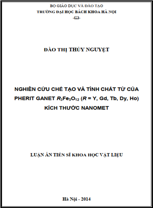 Luận án Nghiên cứu chế tạo và tính chất từ của pherit ganet R3Fe5O12 kích thước nanomet