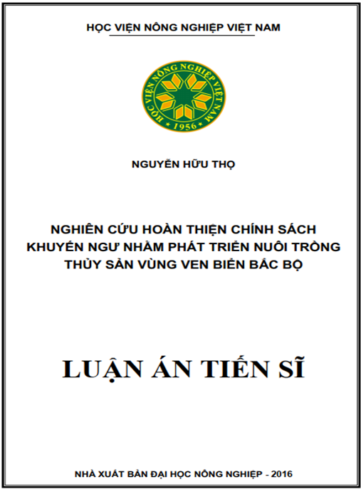 Luận án Nghiên cứu hoàn thiện chính sách khuyến ngư nhằm phát triển nuôi trồng thủy sản vùng ven biển Bắc Bộ