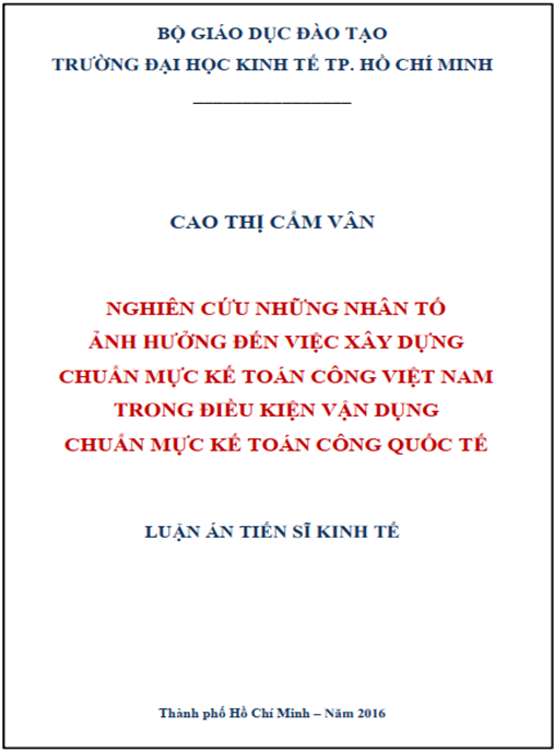 Luận án Nghiên cứu những nhân tố ảnh hưởng đến việc xây dựng chuẩn mực kế toán công Việt Nam trong điều kiện vận dụng chuẩn mực kế toán công quốc tế