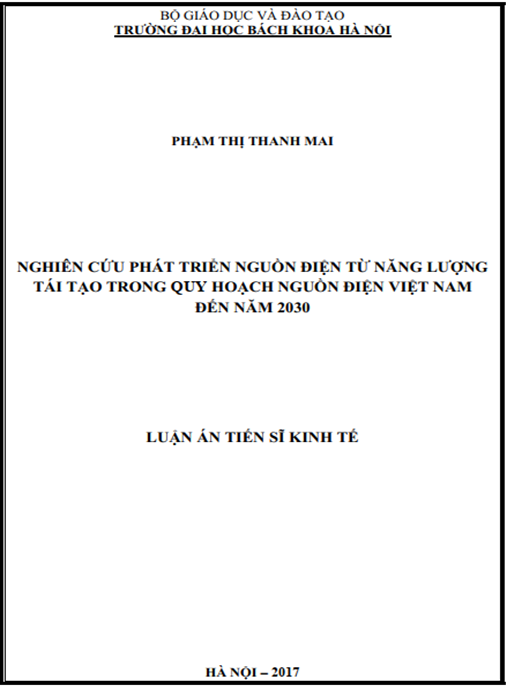 Luận án Nghiên cứu phát triển nguồn điện từ năng lượng tái tạo trong Quy hoạch nguồn điện Việt Nam đến năm 2030