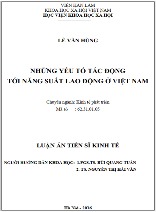 Luận án Những yếu tố tác động tới năng suất lao động ở Việt Nam
