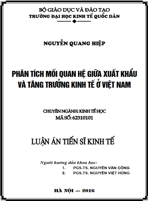 Luận án Phân tích mối quan hệ giữa xuất khẩu và tăng trưởng kinh tế ở Việt Nam