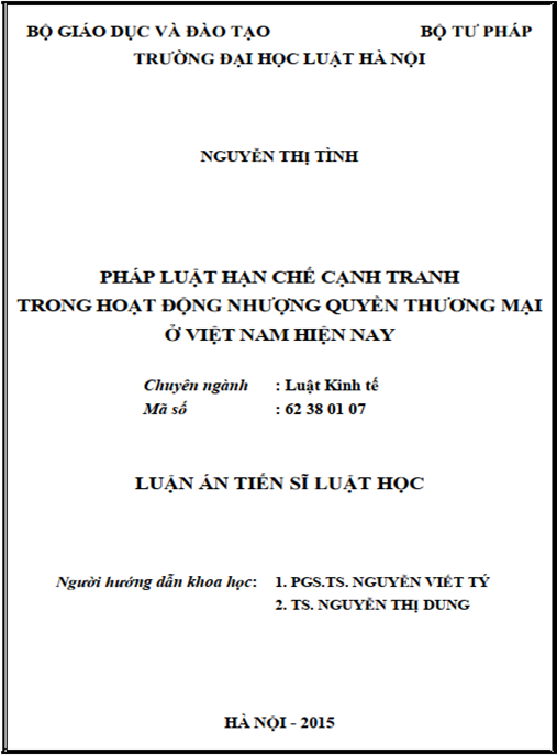Luận án Pháp luật hạn chế cạnh tranh trong hoạt động nhượng quyền thương mại ở Việt Nam