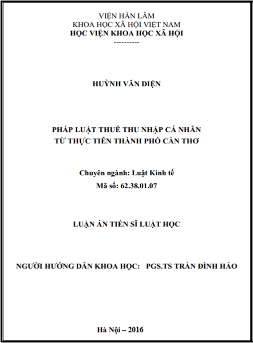 Luận án Pháp luật thuế thu nhập cá nhân từ thực tiễn thành phố Cần Thơ