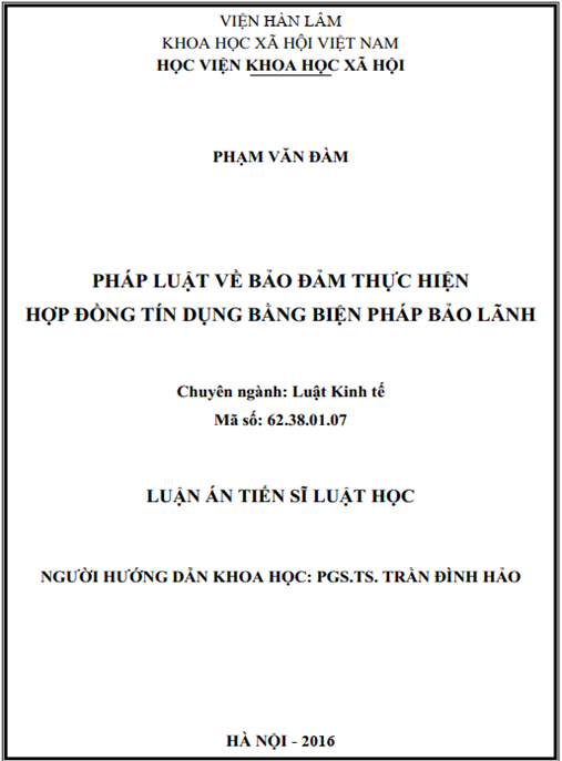 Luận án Pháp luật về bảo đảm thực hiện – hợp đồng tín dụng bằng biện pháp bảo lãnh