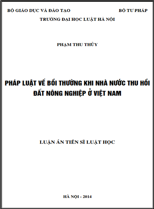 Luận án Pháp luật về bồi thường khi Nhà nước thu hồi đất nông nghiệp ở Việt Nam