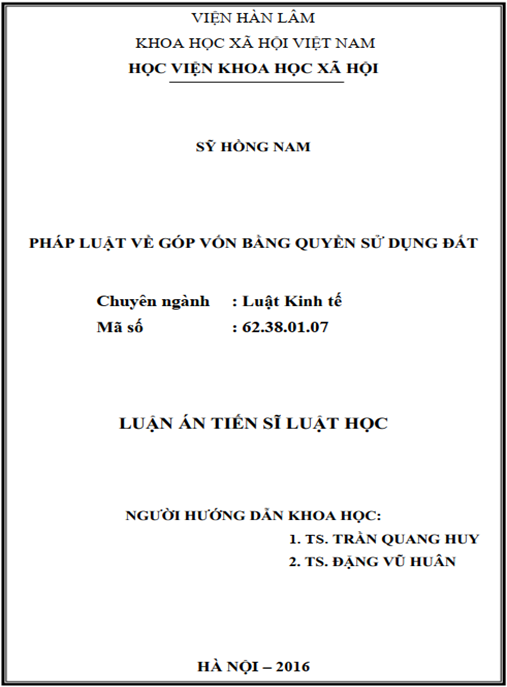 Luận án Pháp luật về góp vốn bằng quyền sử dụng đất