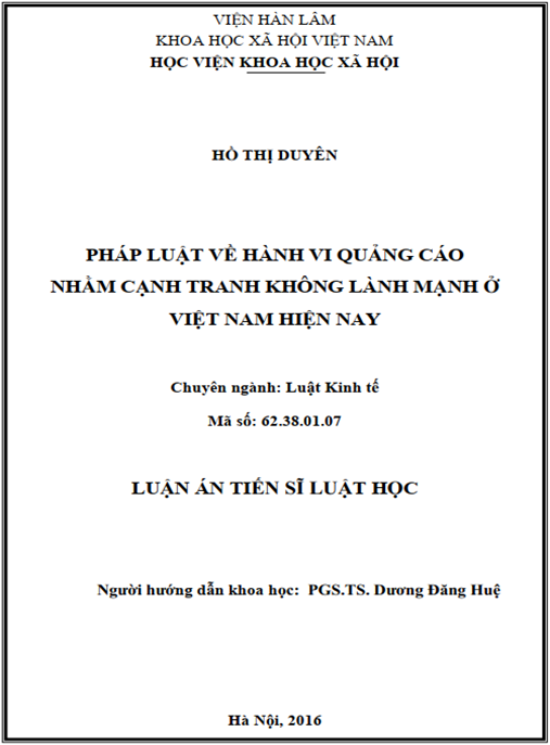 Luận án Pháp luật về hành vi quảng cáo nhằm cạnh tranh không lành mạnh ở Việt Nam hiện nay