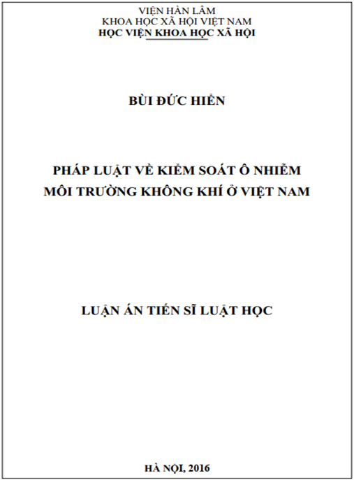 Luận án Pháp luật về kiểm soát ô nhiễm môi trường không khí ở Việt Nam