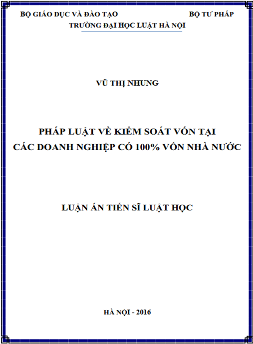 Luận án Pháp luật về kiểm soát vốn tại các doanh nghiệp có 100% vốn nhà nước