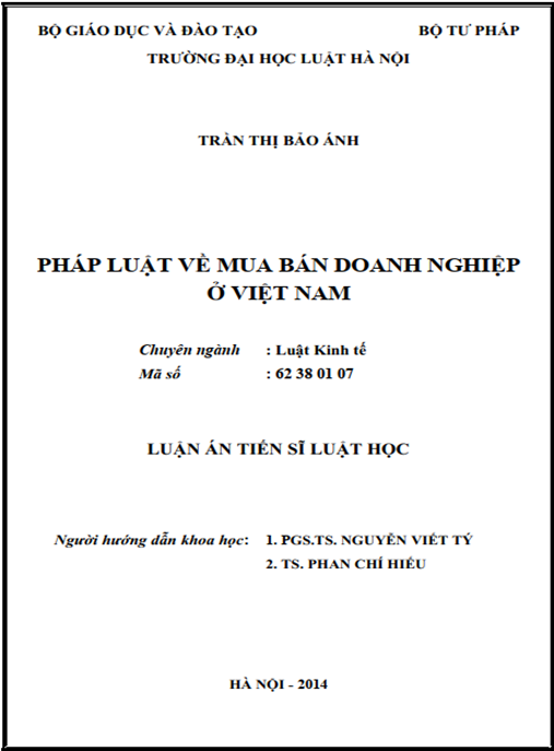 Luận án Pháp luật về mua bán doanh nghiệp ở Việt Nam