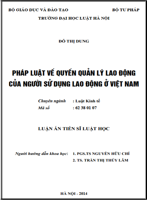 Luận án Pháp luật về quyền quản lý lao động của người sử dụng lao động ở Việt Nam