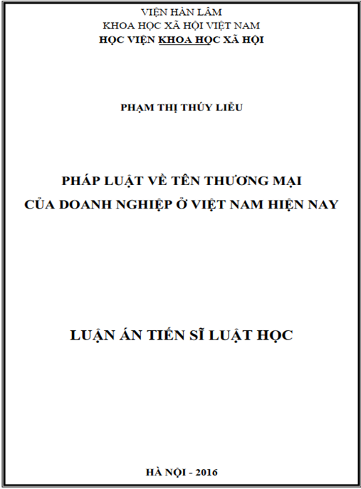 Luận án Pháp luật về tên thương mại của doanh nghiệp ở Việt Nam hiện nay