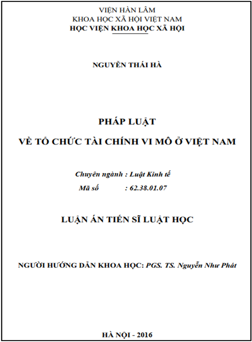 Luận án Pháp luật về tổ chức tài chính vi mô ở Việt Nam