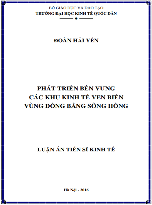 Luận án Phát triển bền vững các khu kinh tế ven biển vùng Đồng bằng sông Hồng
