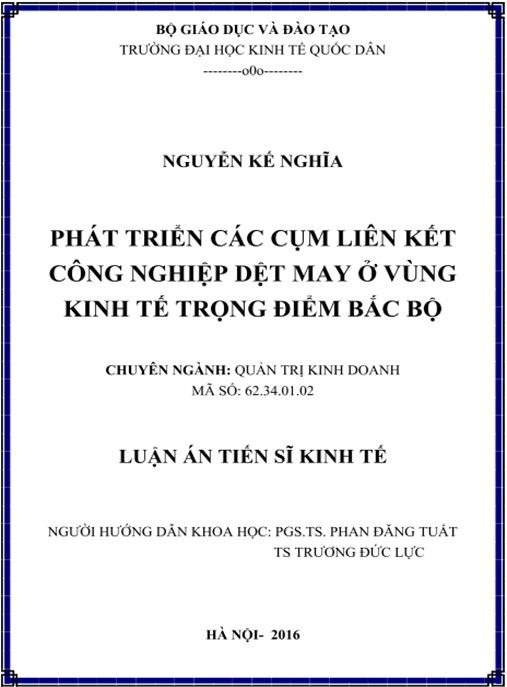 Luận án Phát triển các cụm liên kết công nghiệp dệt may ở Vùng kinh tế trọng điểm Bắc bộ
