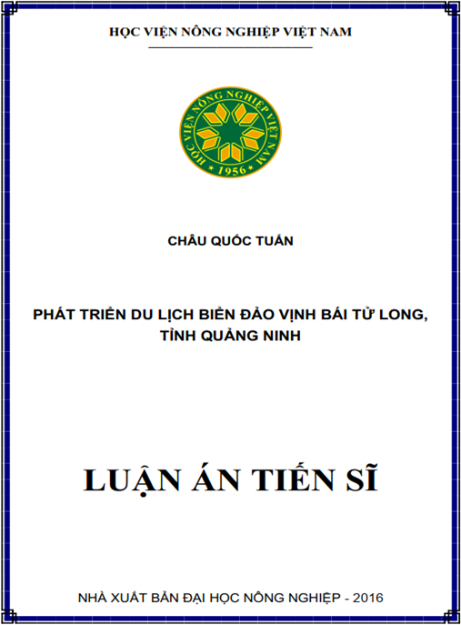 Luận án Phát triển du lịch biển đảo Vịnh Bái Tử Long – tỉnh Quảng Ninh