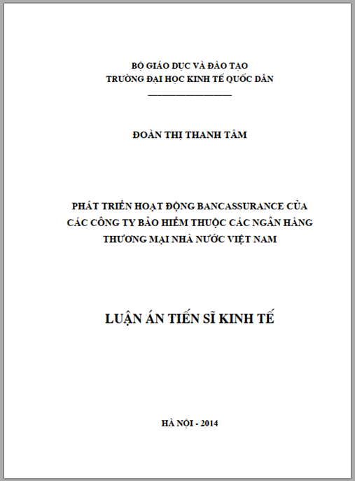 Luận án Phát triển hoạt động bancassurance của các công ty bảo hiểm thuộc các Ngân hàng Thương mại Nhà nước Việt Nam