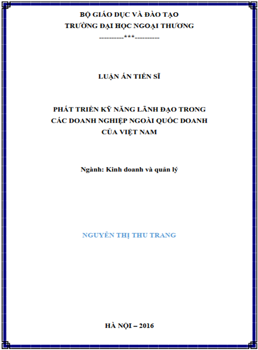 Luận án Phát triển kỹ năng lãnh đạo trong các doanh nghiệp ngoài quốc doanh của Việt Nam