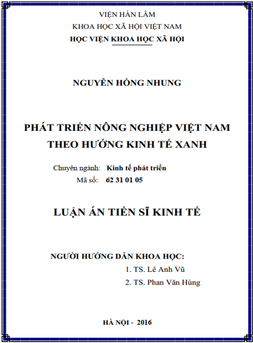 Luận án Phát triển nông nghiệp Việt Nam theo hướng kinh tế xanh