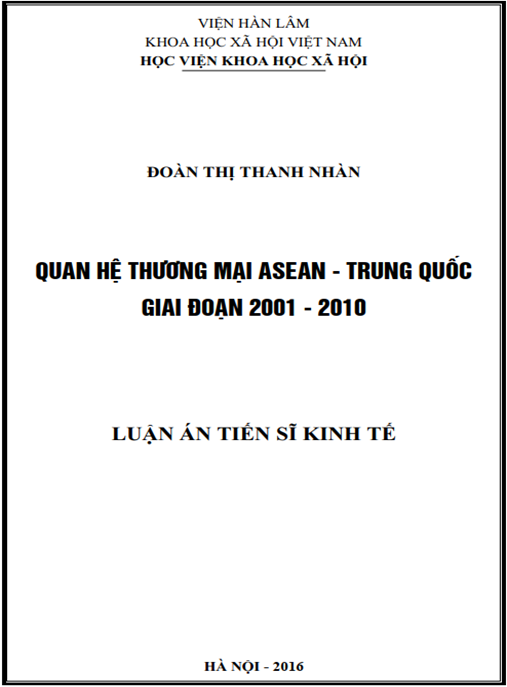 Luận án Quan hệ thương mại Asean – Trung quốc giai đoạn 2001-2010