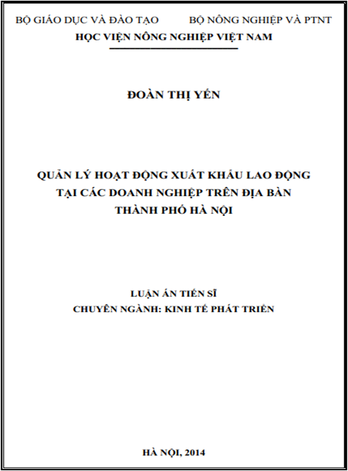 Luận án Quản lý hoạt động xuất khẩu lao động tại các doanh nghiệp trên địa bàn Thành phố Hà Nội