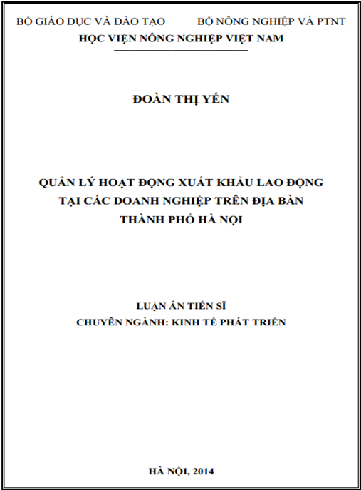 Luận án Quản lý hoạt động xuất khẩu lao động tại các doanh nghiệp trên địa bàn thành phố Hà Nội ”