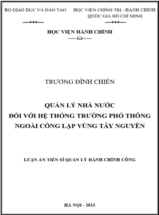 Luận án Quản lý nhà nước đối với hệ thống trường phổ thông ngoài công lập vùng Tây Nguyên