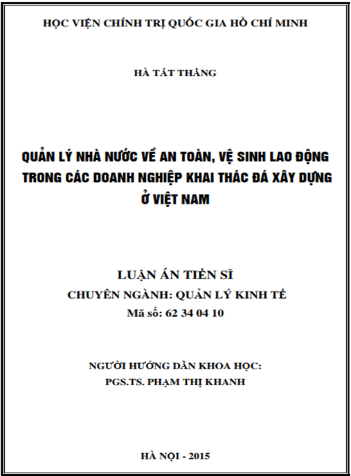 Luận án Quản lý nhà nước về an toàn – vệ sinh lao động trong các doanh nghiệp khai thác đá xây dựng ở Việt Nam