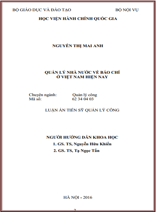 Luận án Quản lý nhà nước về báo chí ở Việt Nam hiện nay