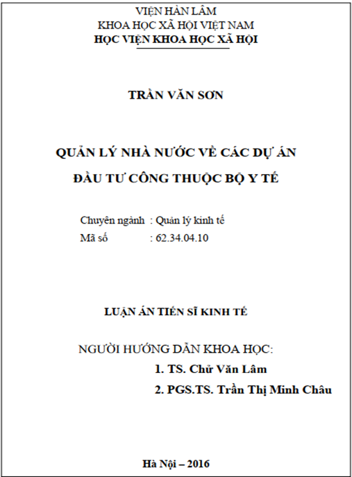 Luận án  Quản lý nhà nước về các dự án đầu tư công thuộc Bộ Y tế