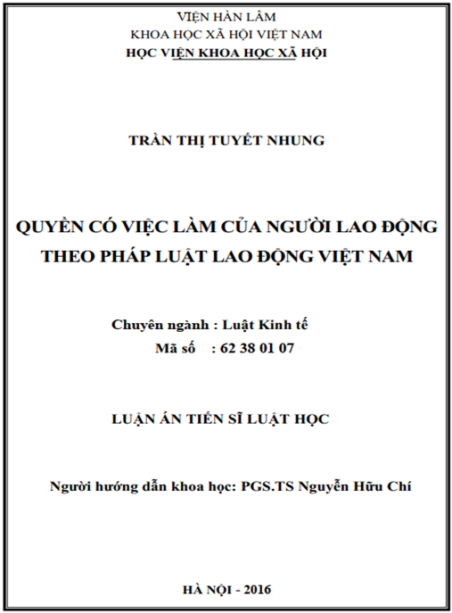 Luận án Quyền có việc làm của người lao động theo pháp luật lao động Việt Nam