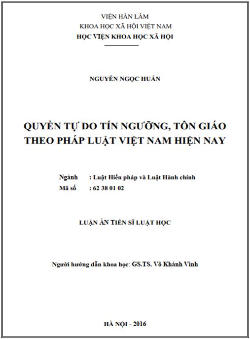 Luận án Quyền tự do tín ngưỡng, tôn giáo theo pháp luật Việt Nam hiện nay