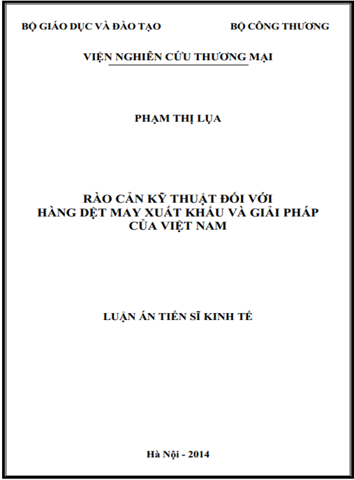 Luận án Rào cản kỹ thuật đối với hàng dệt may xuất khẩu và giải pháp của Việt Nam
