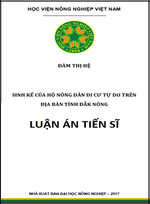 Luận án Sinh kế của hộ nông dân di cư tự do trên địa bàn tỉnh Đăk Nông