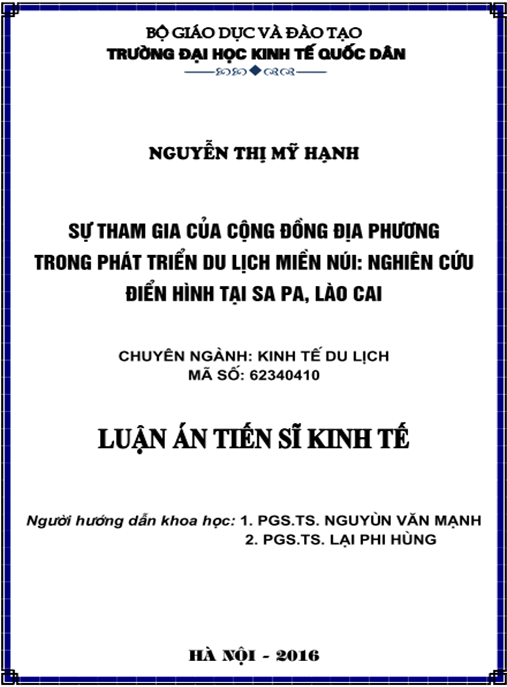 Luận án Sự tham gia của cộng đồng địa phương trong phát triển du lịch miền núi – Nghiên cứu điển hình tại Sa Pa, Lào Cai.