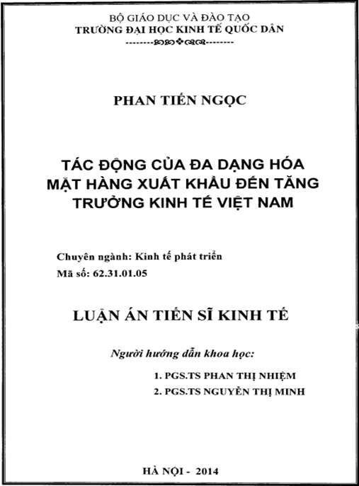 Luận án Tác động của đa dạng hóa mặt hàng xuất khẩu đến tăng trưởng kinh tế Việt Nam